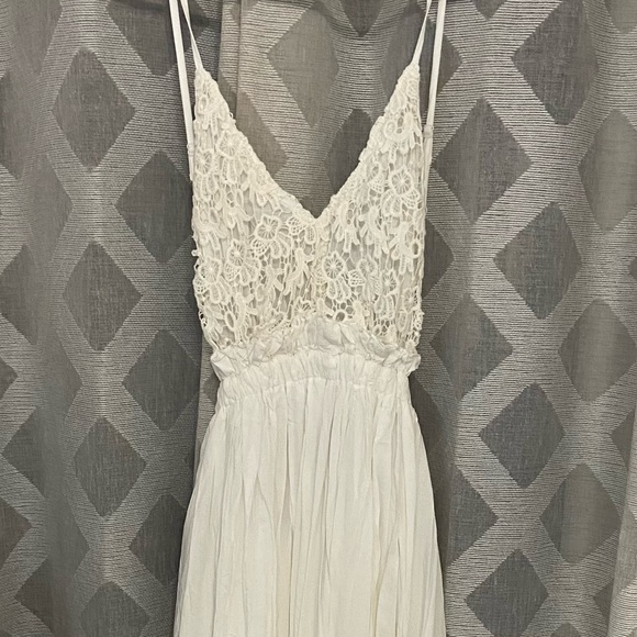 New✨soft white backless boho dress w/ crochet top & adjustable straps• XS - Picture 5 of 10